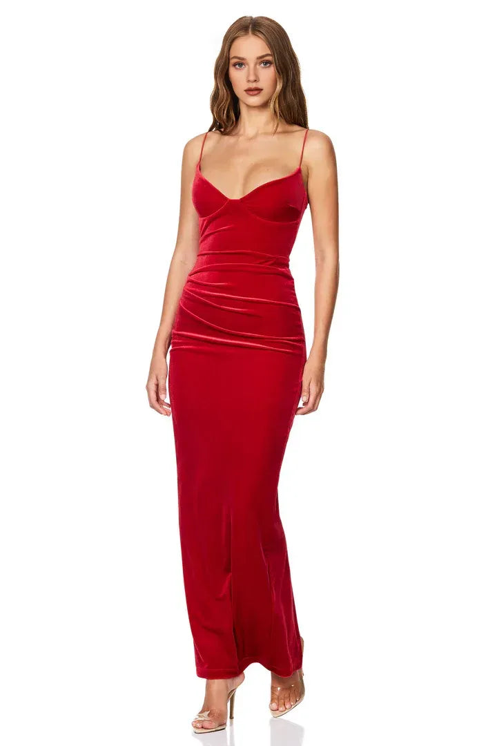 Discount Column Sweetheart Neck Sleeveless Velvet Ankle-Length Prom Dress