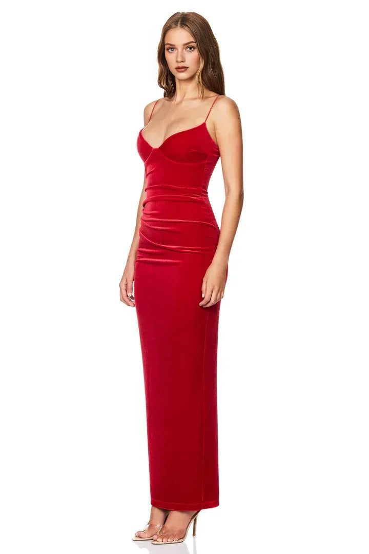 Discount Column Sweetheart Neck Sleeveless Velvet Ankle-Length Prom Dress