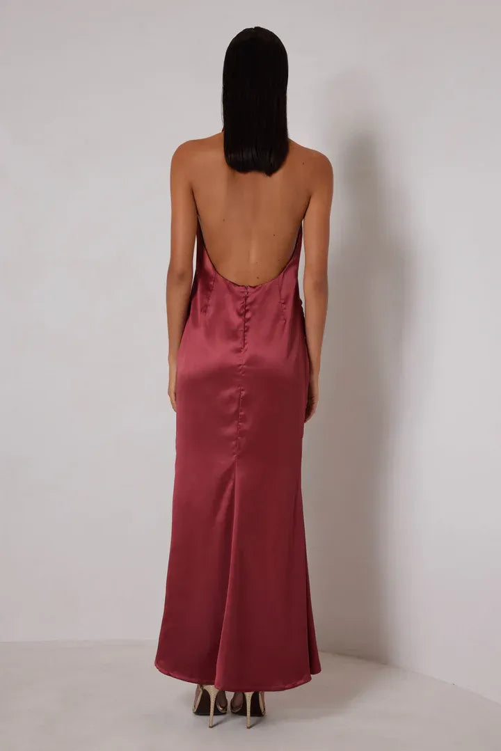 Discount Fitted High Neck Sleeveless Satin Ankle-Length Prom Dress