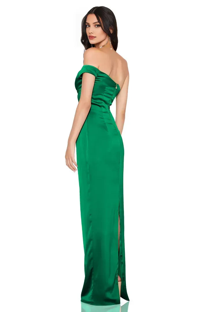 Cheap Fitted Off Shoulder Sleeveless Satin Floor-Length Prom Dress