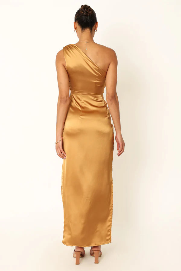 Discount Fitted One Shoulder Sleeveless Satin Ankle-Length Prom Dress