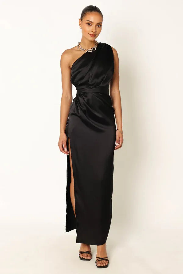 Discount Fitted One Shoulder Sleeveless Satin Ankle-Length Prom Dress