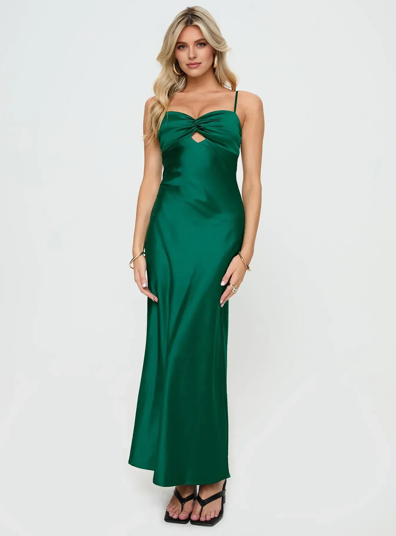 Discount Fitted Spaghetti Straps Sleeveless Satin Floor-Length Prom Dress