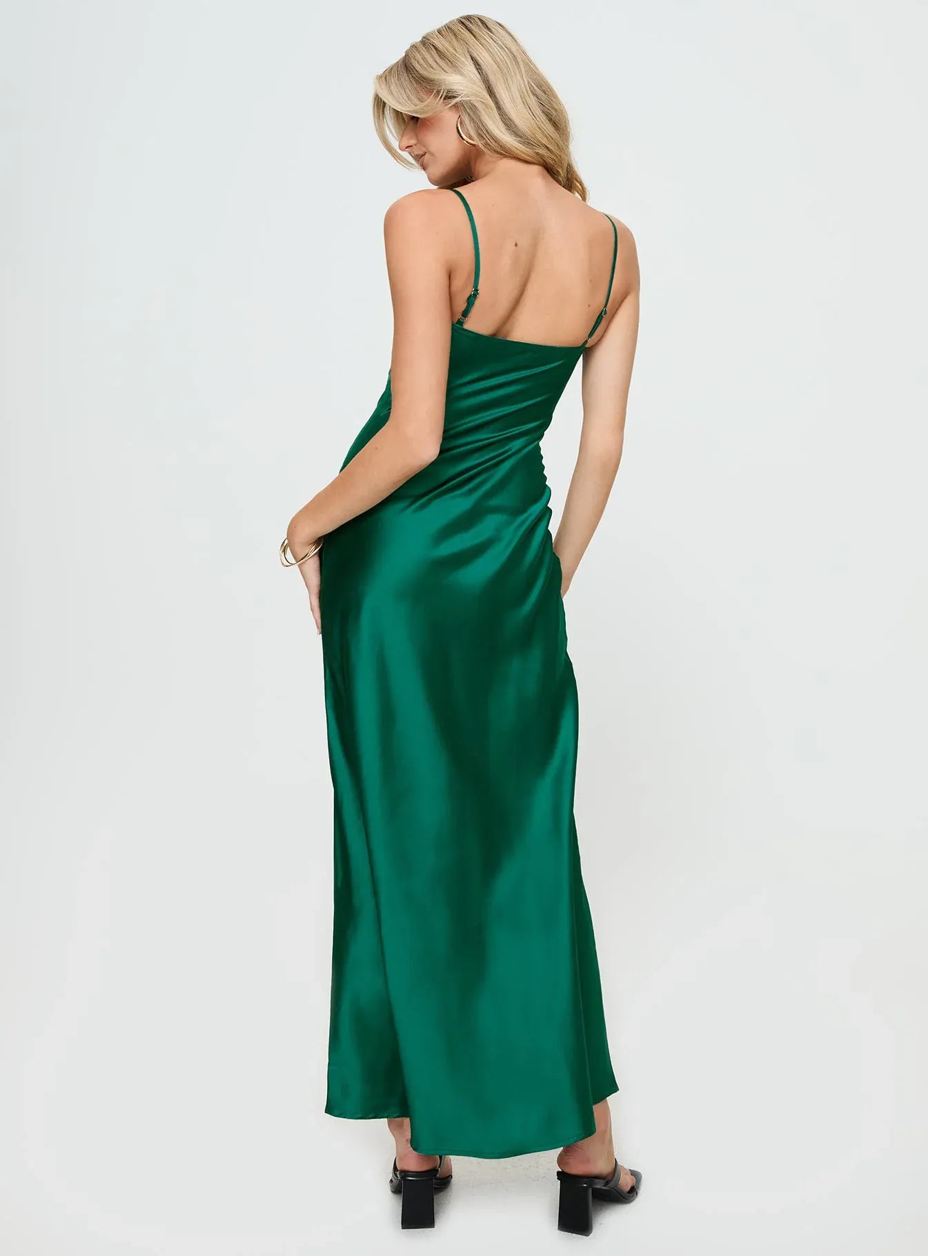 Discount Fitted Spaghetti Straps Sleeveless Satin Floor-Length Prom Dress