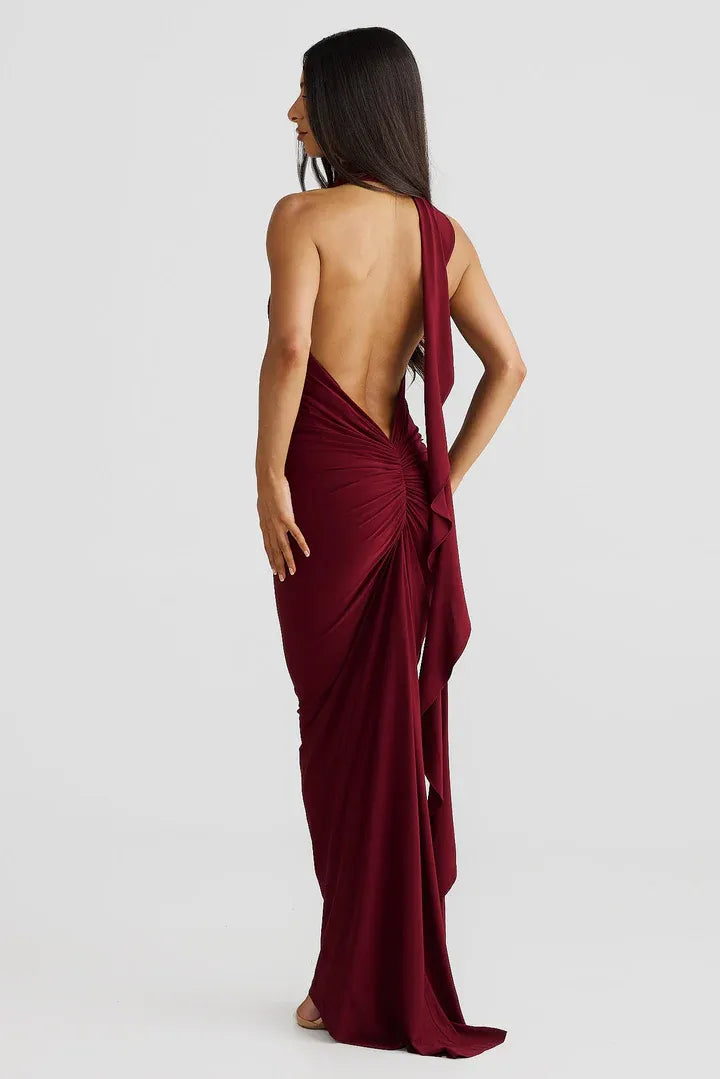 Inexpensive Fitted V Neck Sleeveless Backless Floor-Length Prom Dress