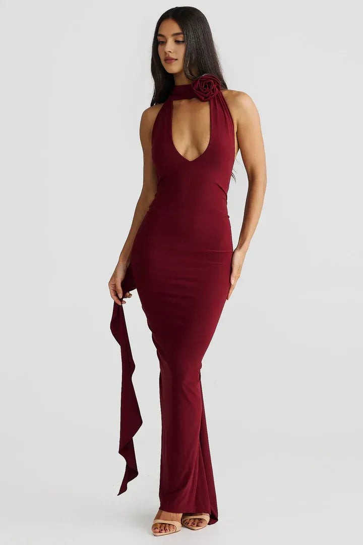 Inexpensive Fitted V Neck Sleeveless Backless Floor-Length Prom Dress