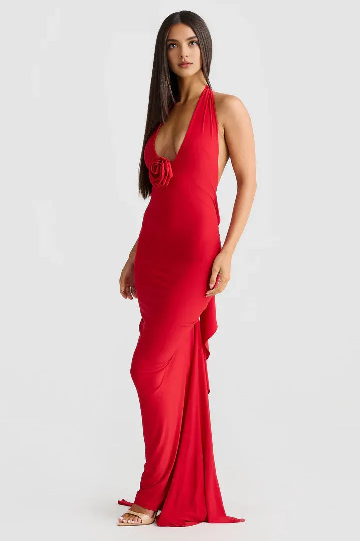 Bargain Fitted V Neck Sleeveless Backless Floor-Length Prom Dress