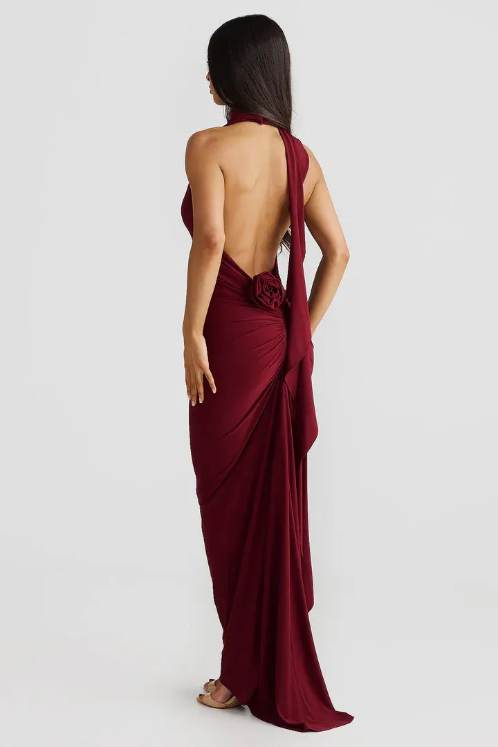 Inexpensive Fitted V Neck Sleeveless Backless Floor-Length Prom Dress
