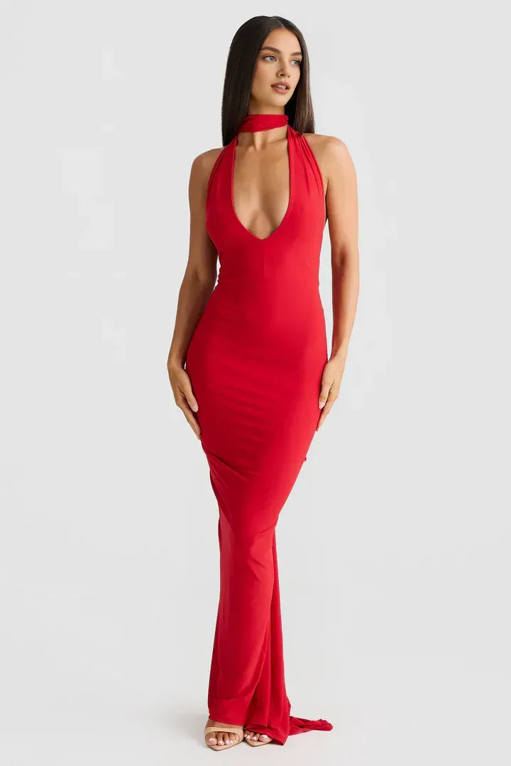 Bargain Fitted V Neck Sleeveless Backless Floor-Length Prom Dress