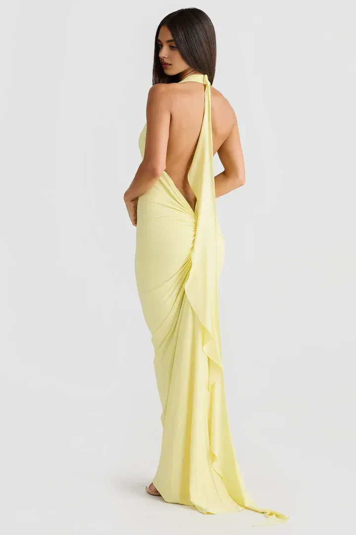 Budget Fitted V Neck Sleeveless Backless Floor-Length Prom Dress