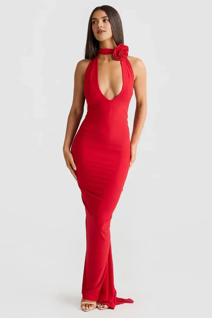 Bargain Fitted V Neck Sleeveless Backless Floor-Length Prom Dress