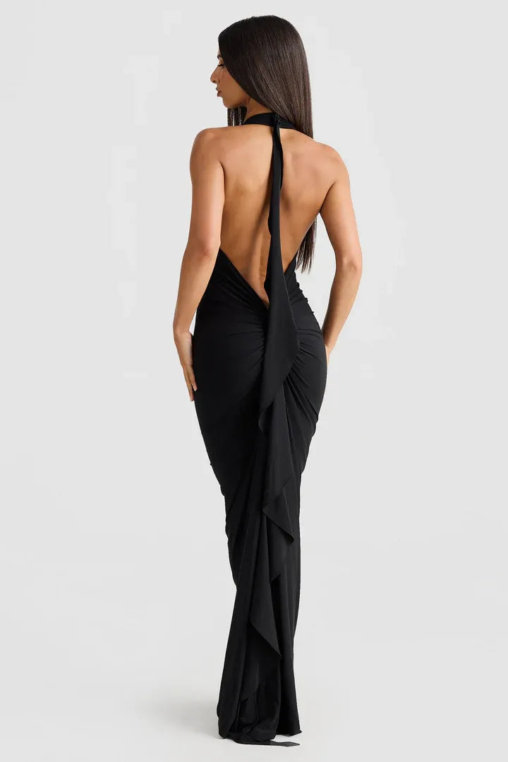 Discount Fitted V Neck Sleeveless Backless Floor-Length Prom Dress