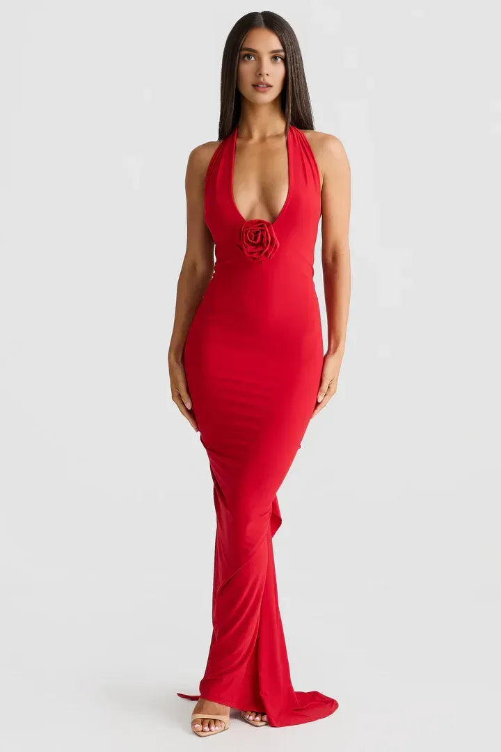 Bargain Fitted V Neck Sleeveless Backless Floor-Length Prom Dress