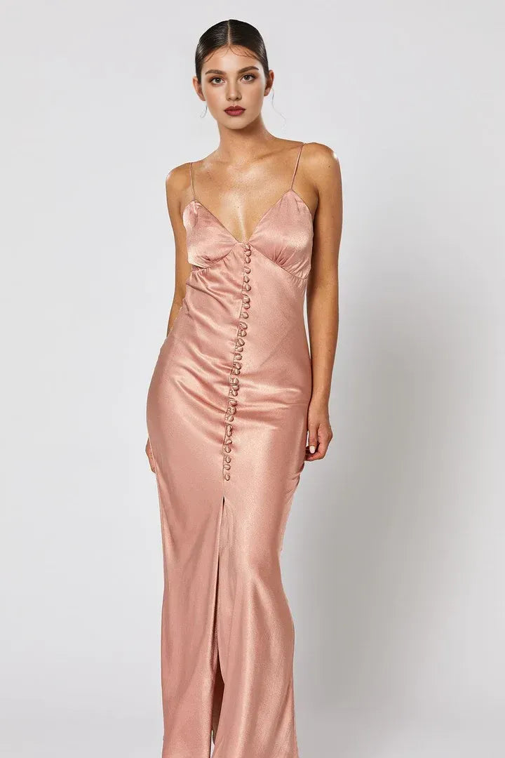 Discount Fitted V Neck Sleeveless Satin Floor-Length Prom Dress