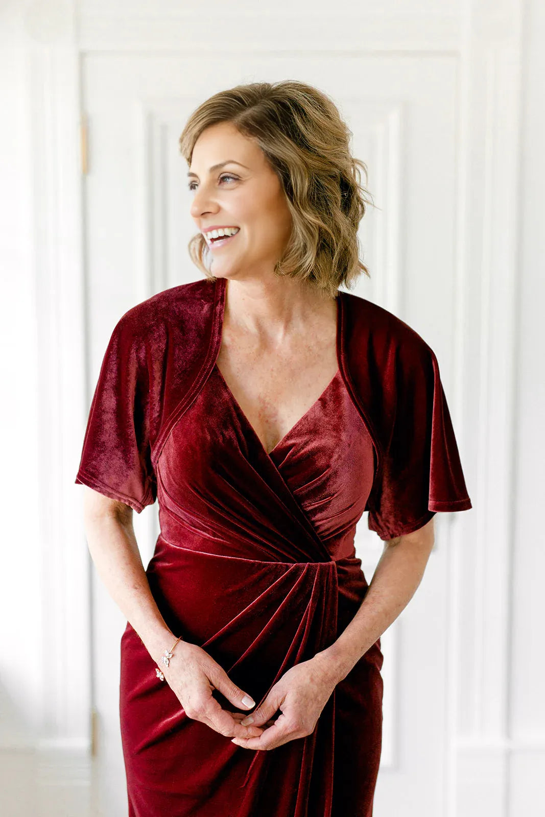 Discount Fitted V Neck Short Sleeve Velvet Floor-Length Prom Dress