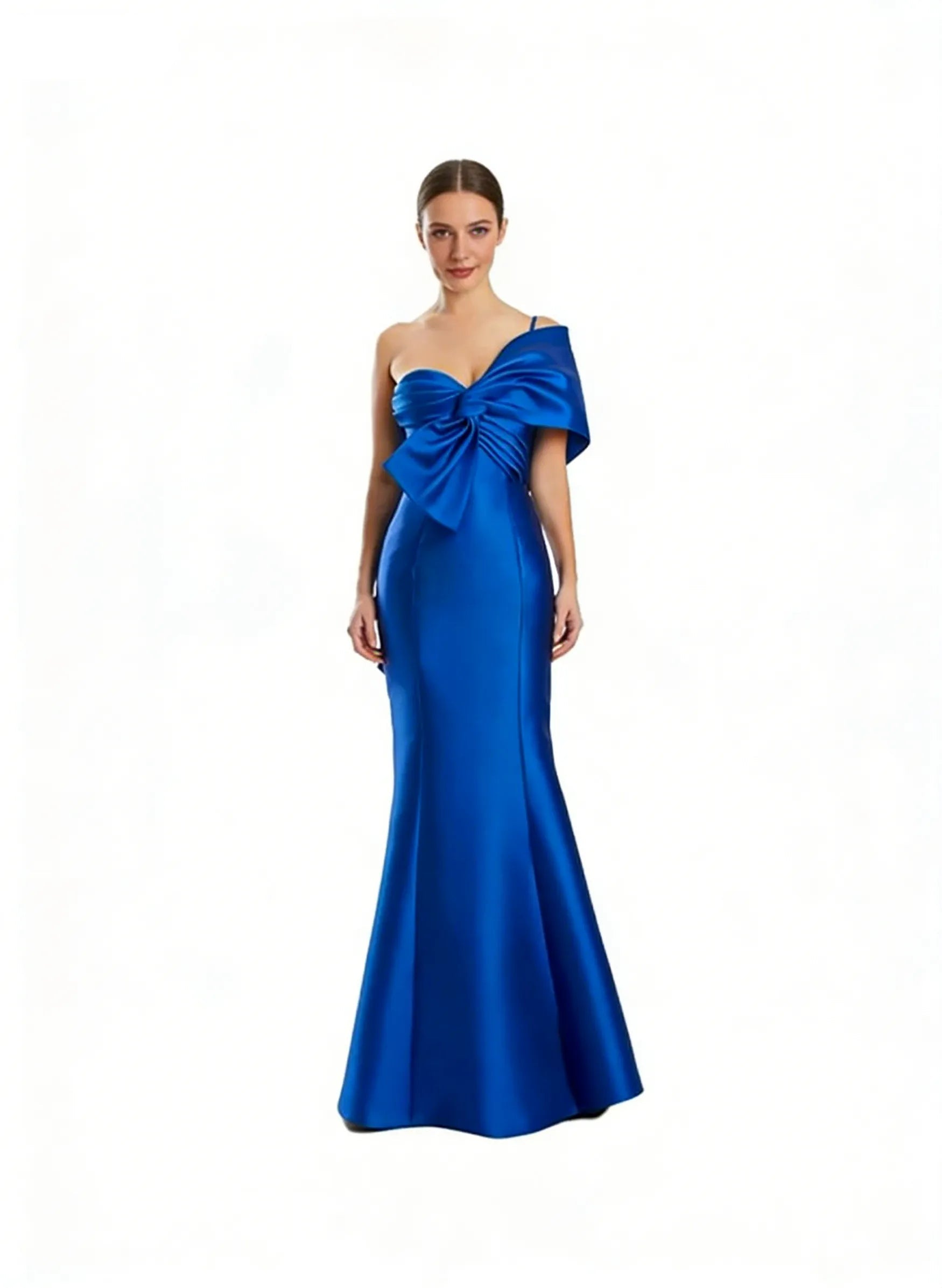 Discount One-Shoulder Sleeveless Mermaid Bow Satin Long Prom Dress
