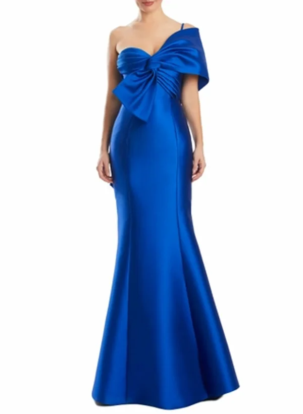 Discount One-Shoulder Sleeveless Mermaid Bow Satin Long Prom Dress
