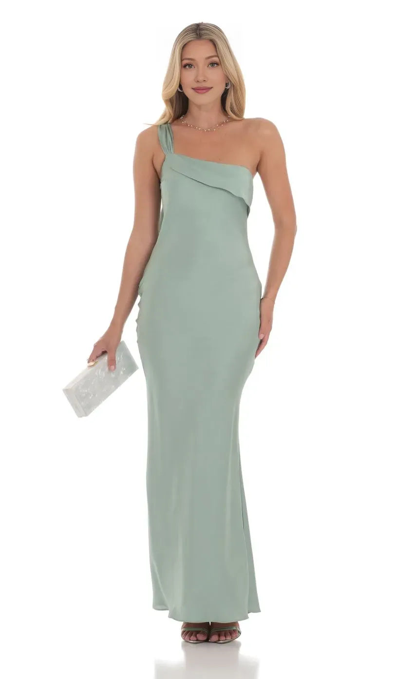 Discount Sheath/Column One Shoulder Sleeveless Backless Floor-Length Prom Dress