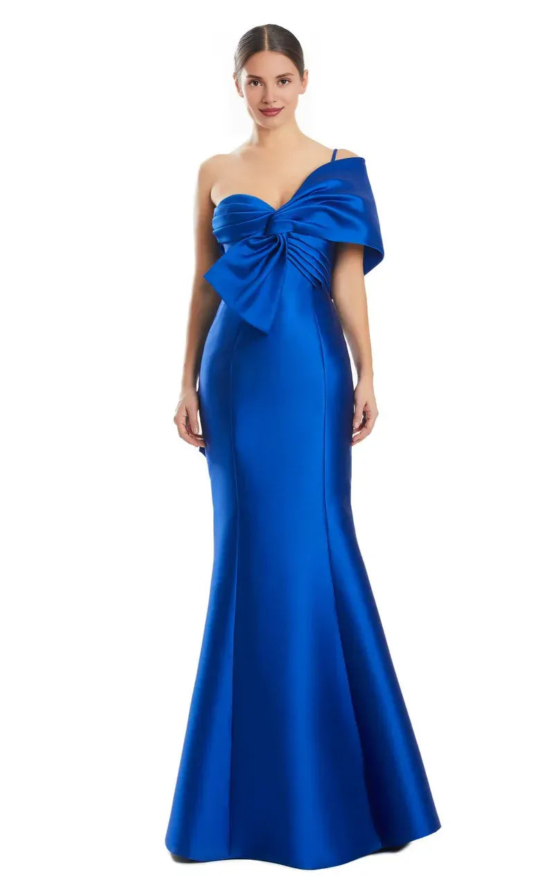 Discount One-Shoulder Sleeveless Mermaid Bow Satin Long Prom Dress