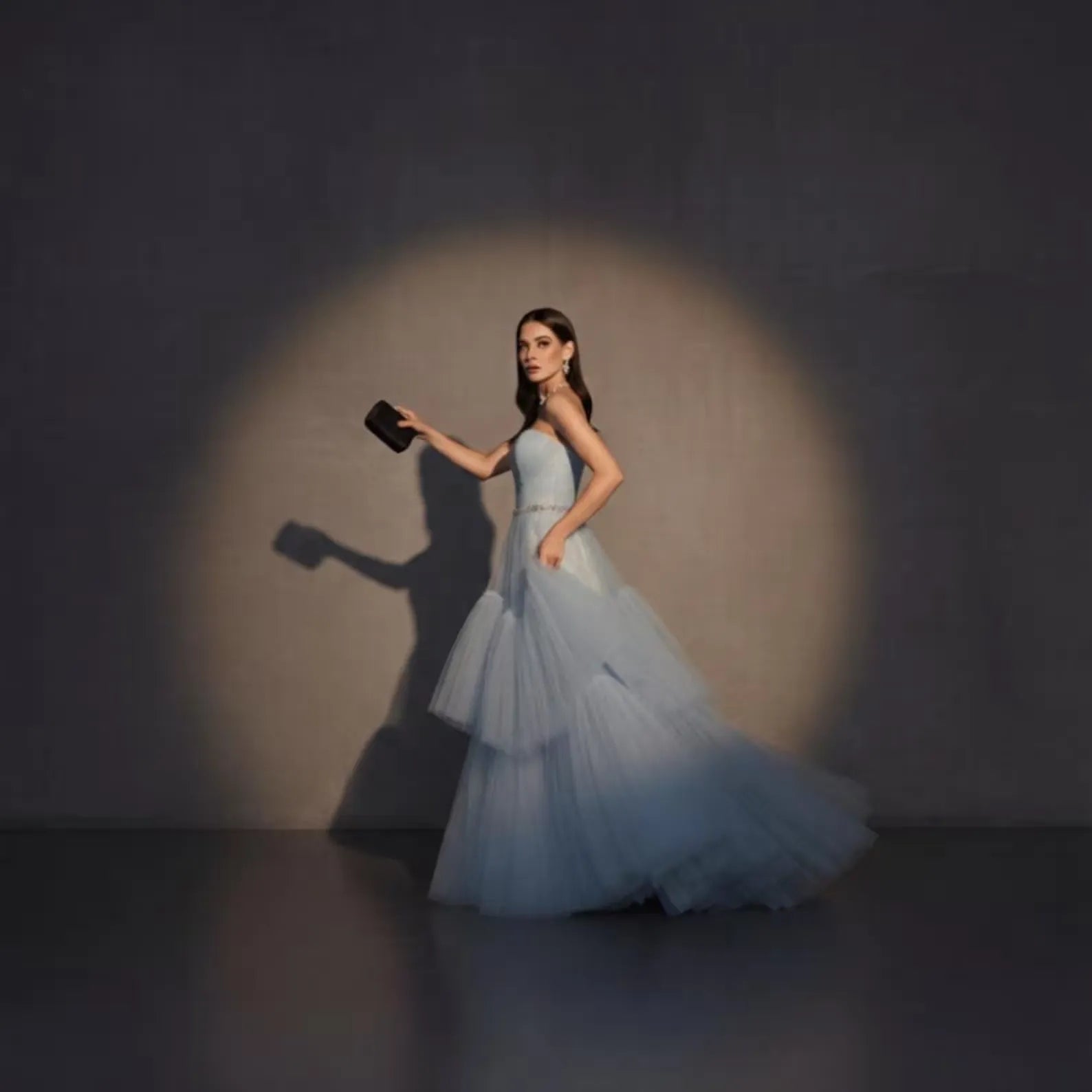 Dreamy A-Line Strapless Sweetheart Tiered Tulle Dusty Blue Long Prom Dress With Beaded