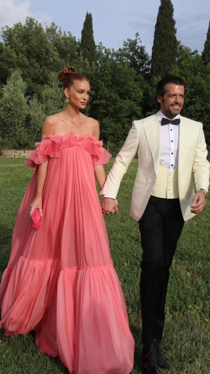 Dress For Formal Pink Fashion Long Ruffle Neck Chiffon Formal Prom Dress Evening Dress Wedding Guest Dress / Stores With Prom Dresses