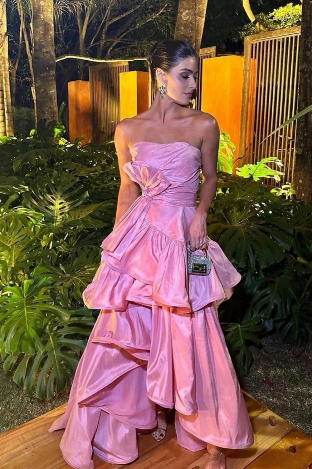 Dress For Formal Pink Tube Top Fashion Elegant Layered Long Satin Ball Gown Evening Dress Party Dress / Stores With Prom Dresses