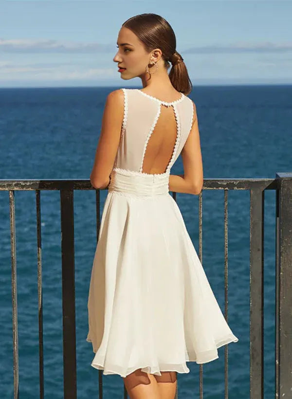 Dress For Wedding A-Line/Princess V-Neck Knee-Length Sleeveless Wedding Dress Formal Women's Dresses