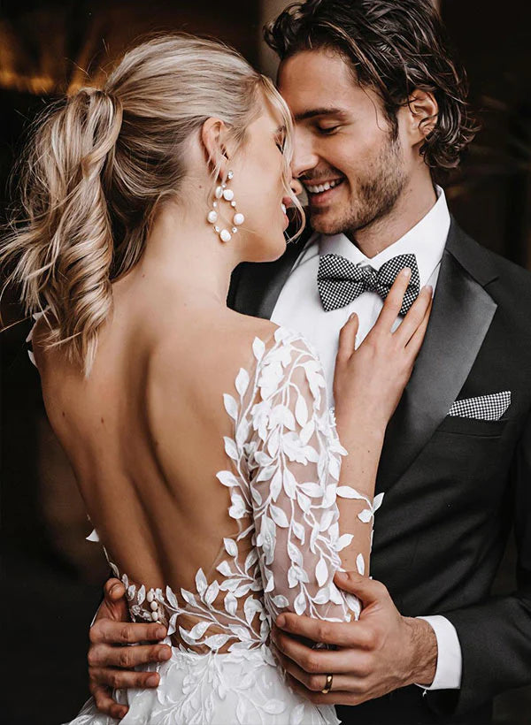 Dress For Wedding A-Line/Princess V-Neck Floor-length Wedding Dress Long Sleeves Backless Wedding Dress Formal Women's Dresses