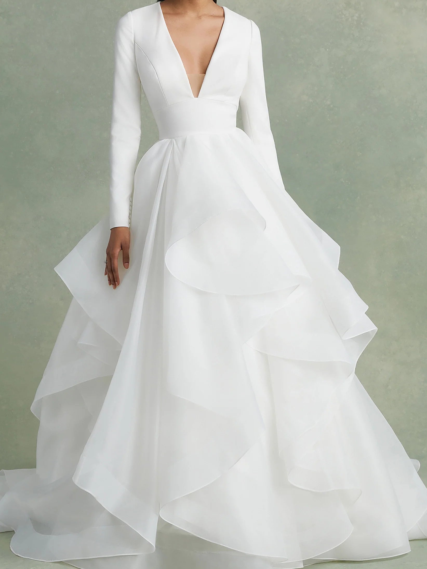 Dress For Wedding A-Line/Princess V-Neck Long Sleeves Floor-Length Ball-Gown Wedding Dress With Ruffles Formal Women's Dresses