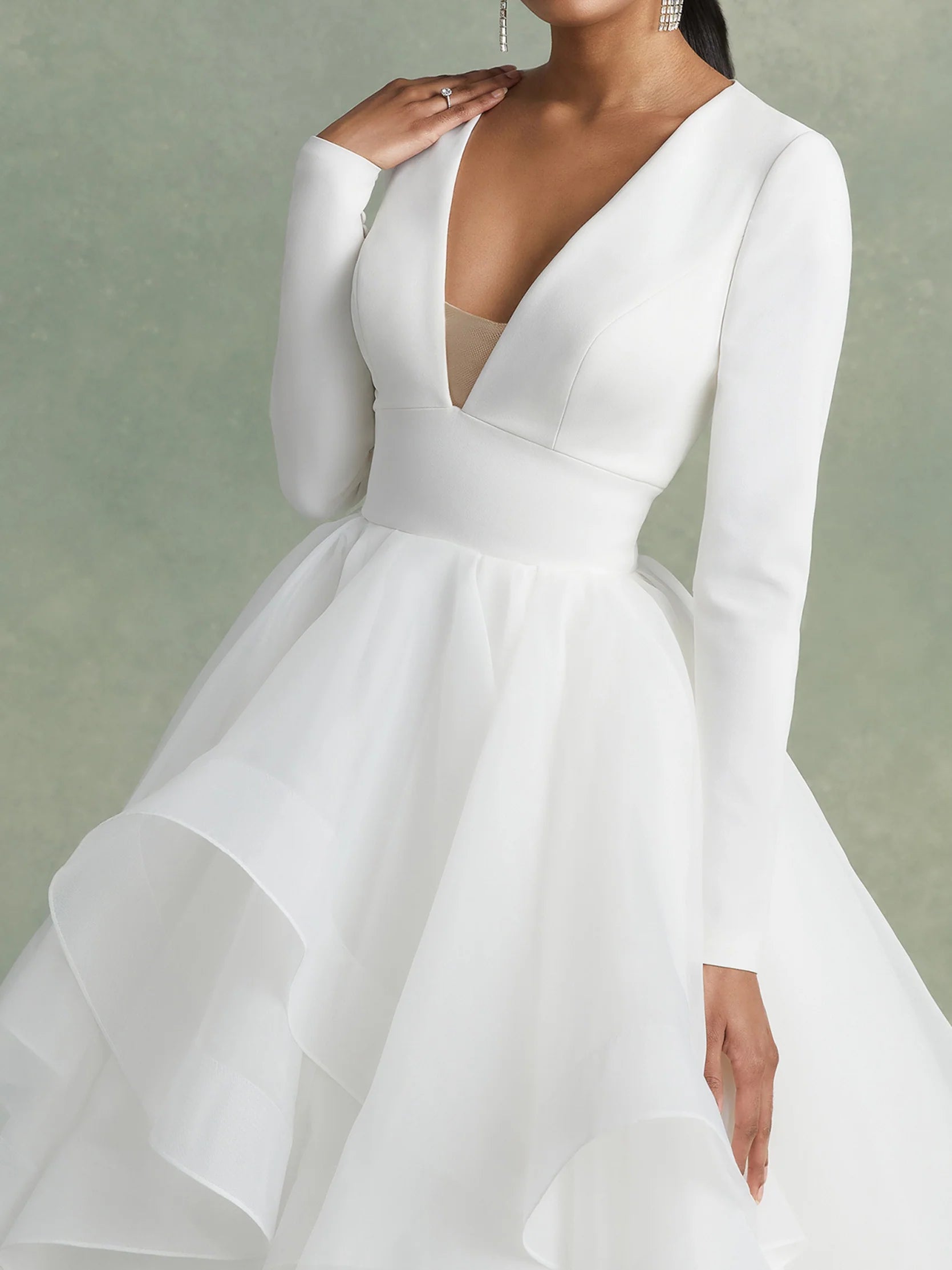 Dress For Wedding A-Line/Princess V-Neck Long Sleeves Floor-Length Ball-Gown Wedding Dress With Ruffles Formal Women's Dresses