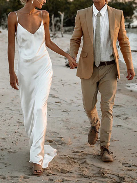 Dress For Wedding Sheath / Column Spaghetti Straps V Neck Sleeveless Wedding Dress Formal Women's Dresses