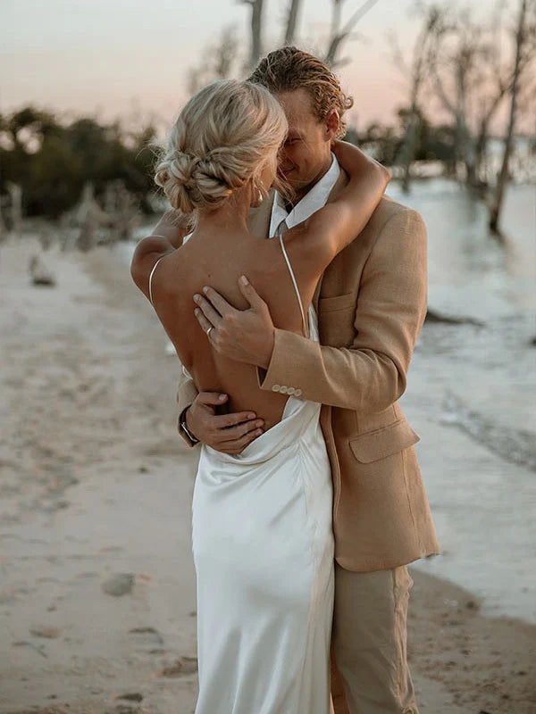 Dress For Wedding Sheath / Column Spaghetti Straps V Neck Sleeveless Wedding Dress Formal Women's Dresses