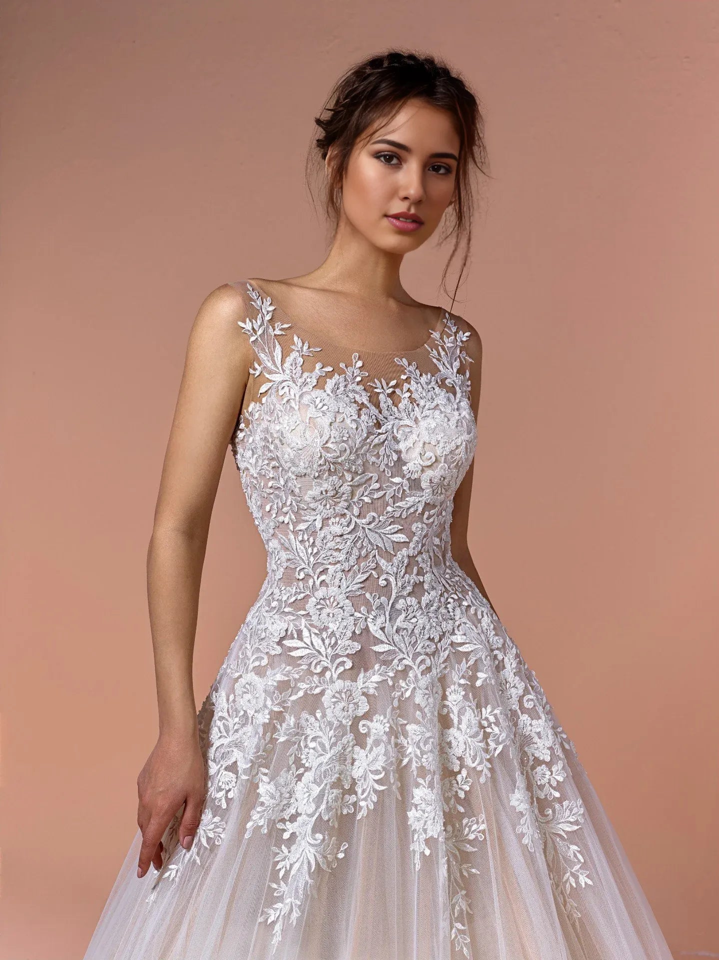 Dress For Wedding Sleeveless Tulle Embroidered A-line Wedding Dress Formal Women's Dresses