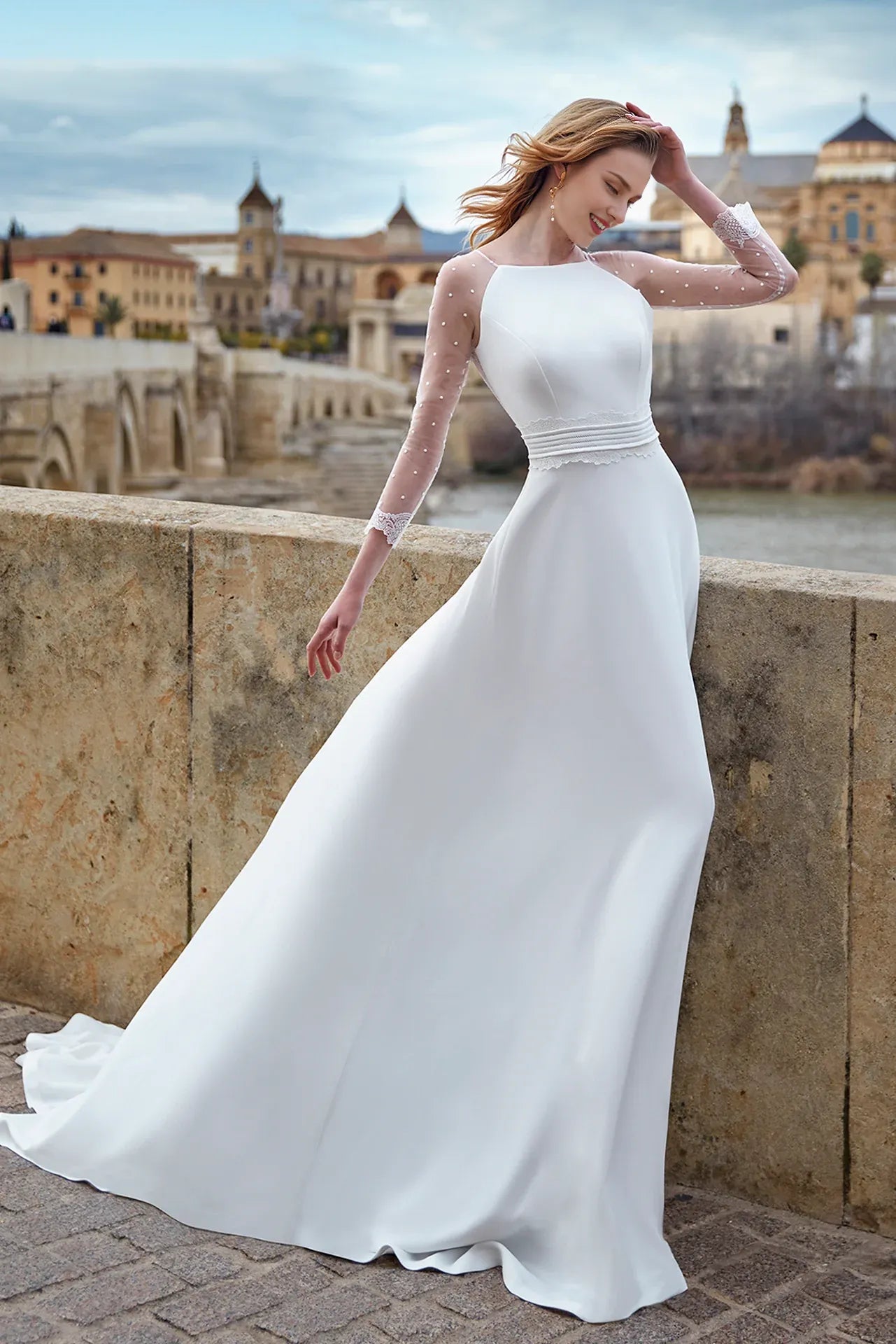 Dress For Wedding Tulle Long-sleeved Flared Lace Trims Waist With Teardrop-shaped Backless Wedding Dress Formal Women's Dresses