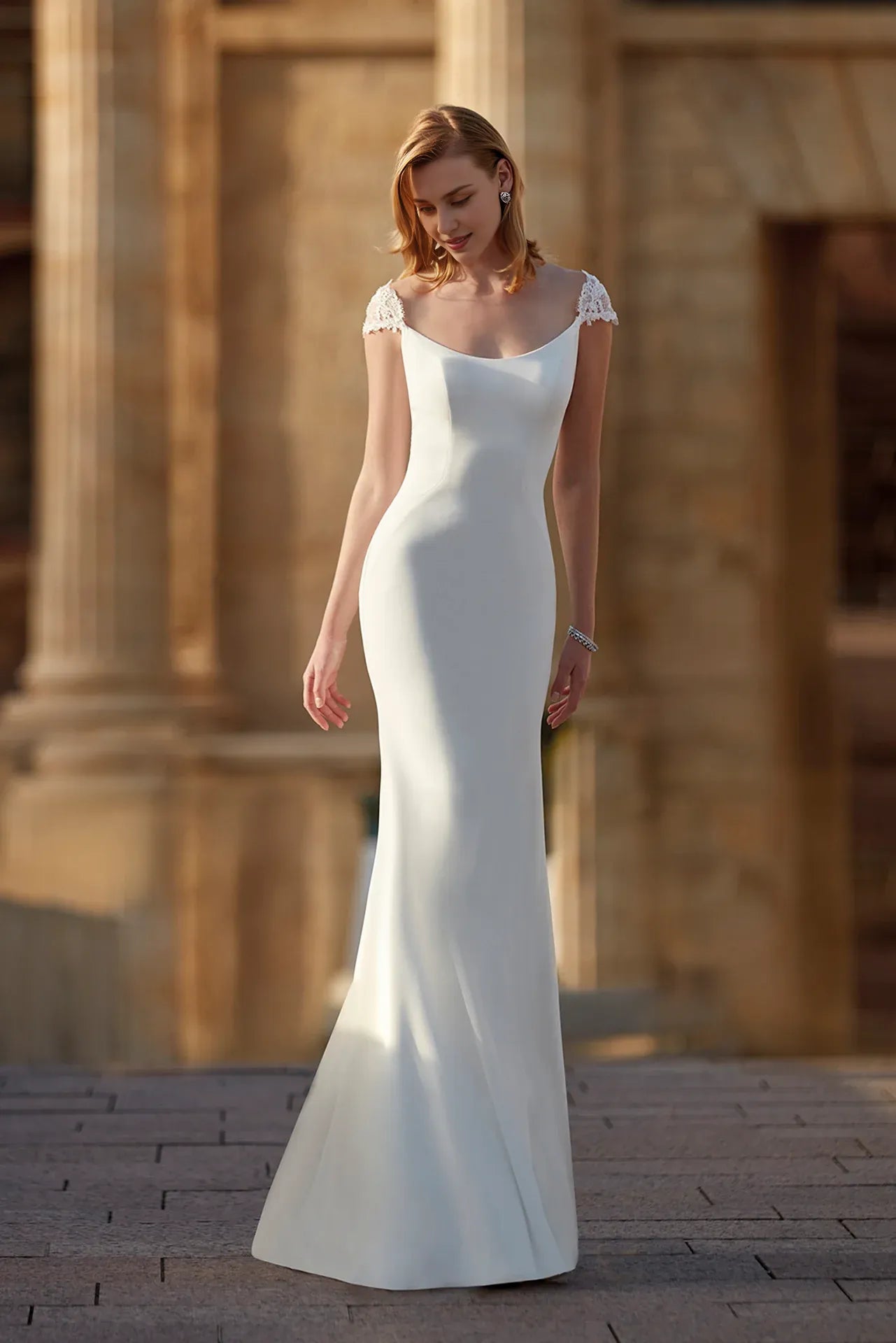 Dress For Wedding Off-the-shoulder Rounded Neck Cap Sleeves Open Back With Lace And Appliques Mermaid Wedding Dress Formal Women's Dresses