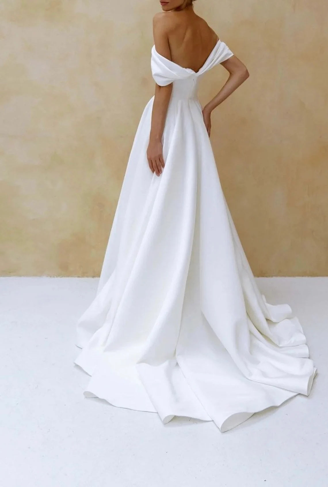 Dropped Sleeves Satin Wedding Dress Corset And Puffy Skirt With A Train Wedding Dress Simple Satin Dress Dress With Off Shoulder