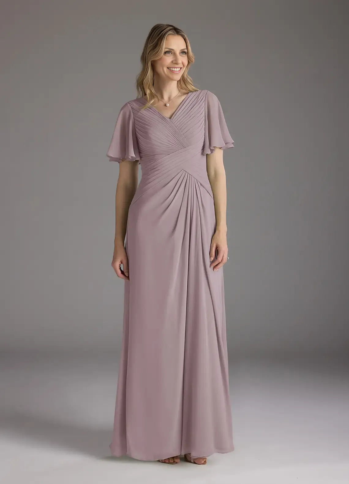 Weitese Dress A-Line V-Neck Ruched Chiffon Mother of the Groom Dresses Elegant Ruffle Flutter Sleeves V Back Evening Dress