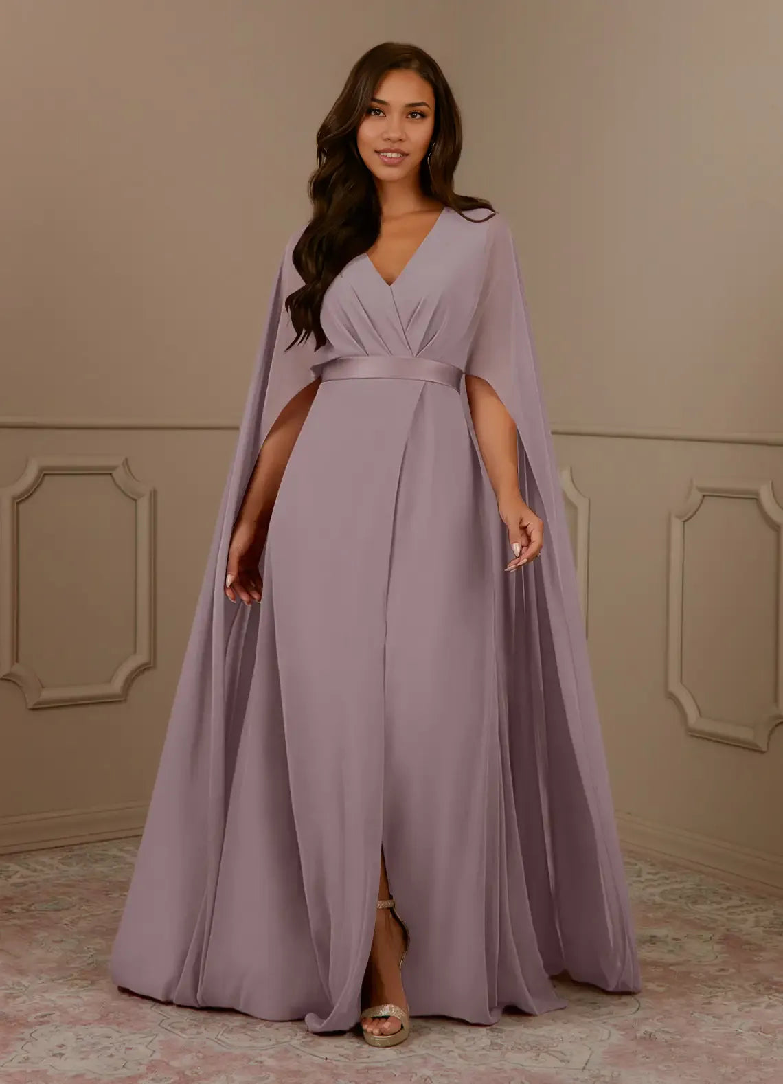 Robe Weitese bleu marine foncé, col en V, mousseline plissée, coupe trapèze, robe de soirée pour mère de la mariée, minimaliste, manches cape, fermeture éclair au dos, grande taille 