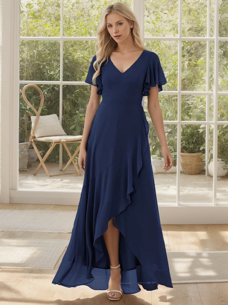 Charmante robe de demoiselle d'honneur en mousseline de soie Weitese avec ourlet en feuille de lotus