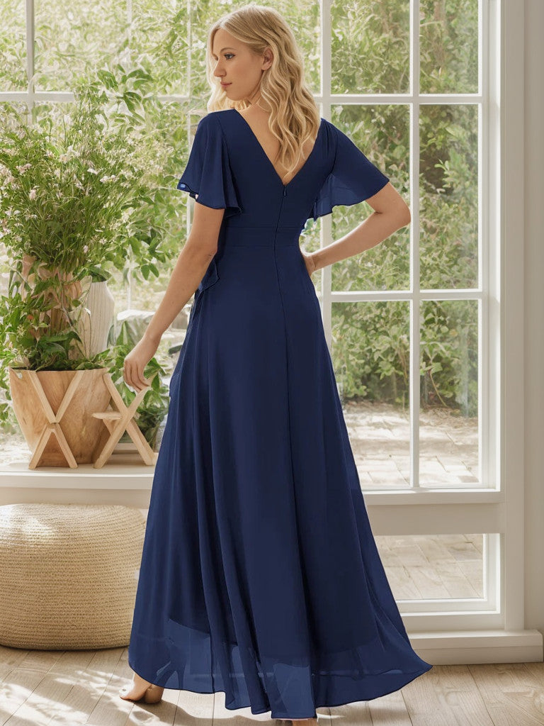 Charmante robe de demoiselle d'honneur en mousseline de soie Weitese avec ourlet en feuille de lotus