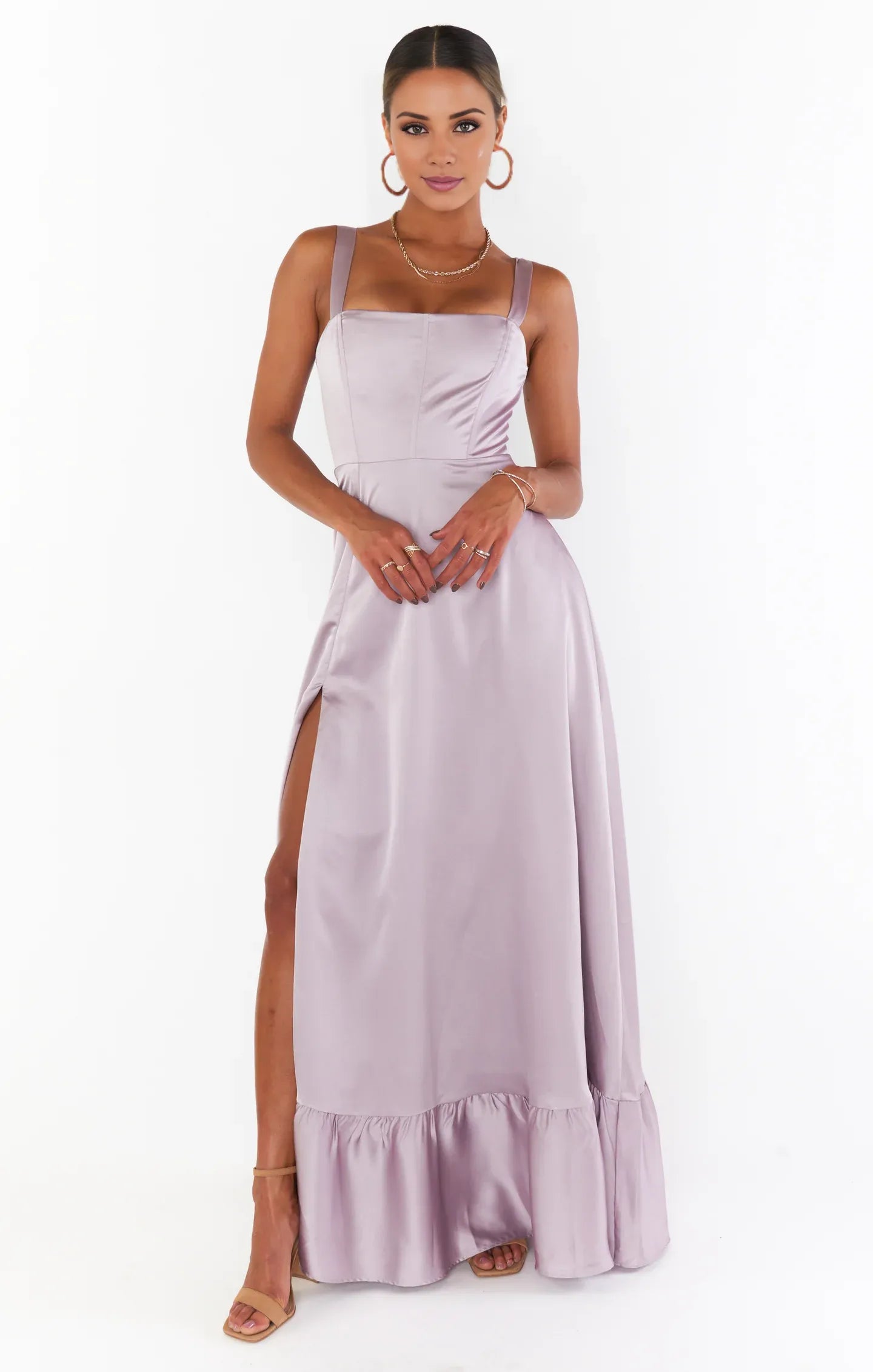 Weitese Dress Regular Straps Square Neck Sleeveless Maxi Dress Column Simple Crisscross Back Prom Dress With Slit