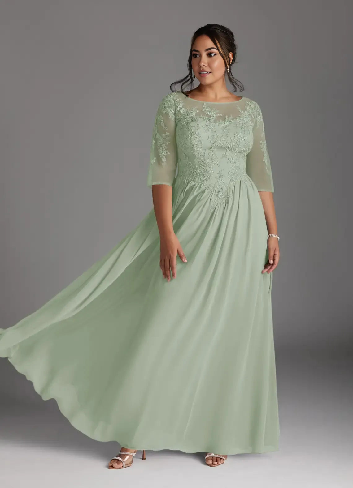 Robe Weitese prune décolleté en dentelle mousseline de soie trapèze mère de la mariée robe de soirée mode manches trois-quarts dos fermeture éclair grande taille robes mère du marié 