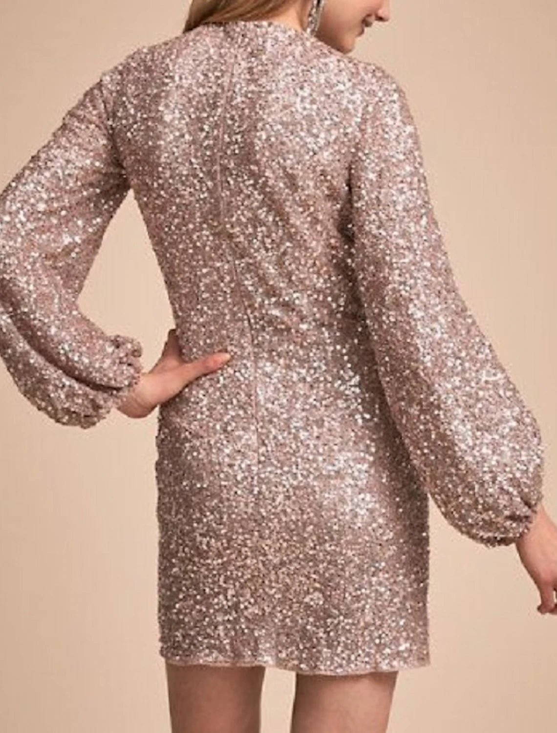 Vestido de cóctel con corte tubo, vestido de fiesta, vestido rojo y verde, para invitada de boda, corto/mini, manga larga, cuello joya, lentejuelas, color puro