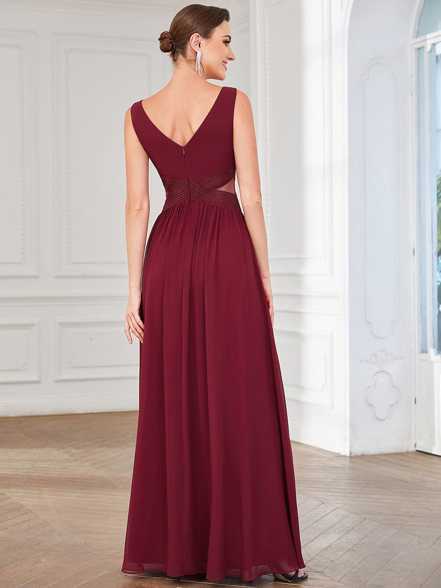 Weitese Chiffon V-Neck Backless Sleeveless Cut-Out Evening Dress
