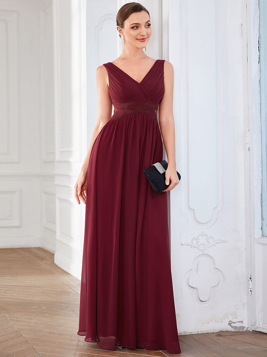 Weitese Chiffon V-Neck Backless Sleeveless Cut-Out Evening Dress