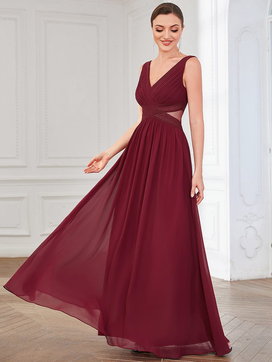 Weitese Chiffon V-Neck Backless Sleeveless Cut-Out Evening Dress
