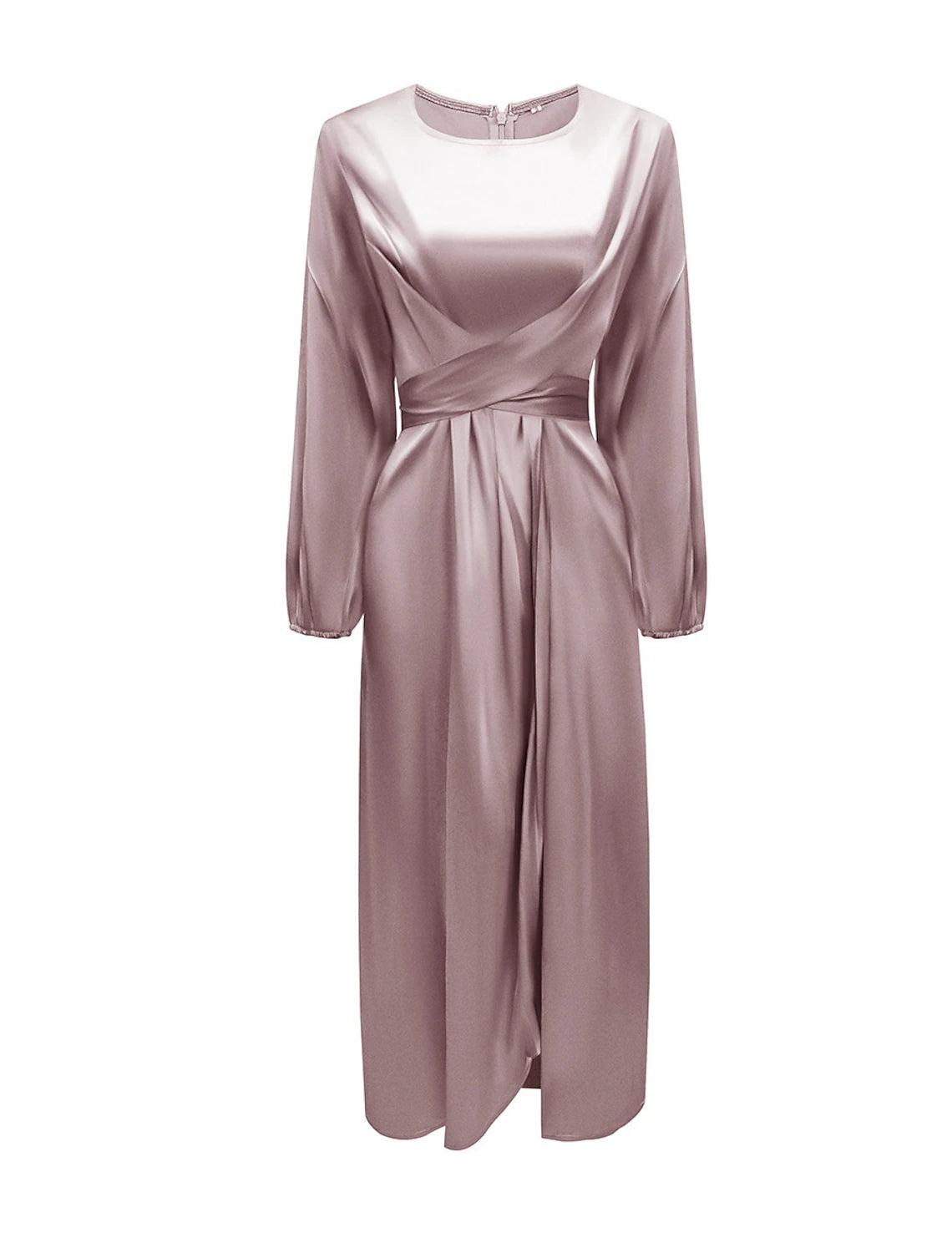 Women's Black Dress Party Dress Satin Dress Midi Dress Black Pink Blue Long Sleeve Pure Color Knot Front Spring Fall Winter Crew Neck Fashion Winter Dress Wedding Guest Birthday