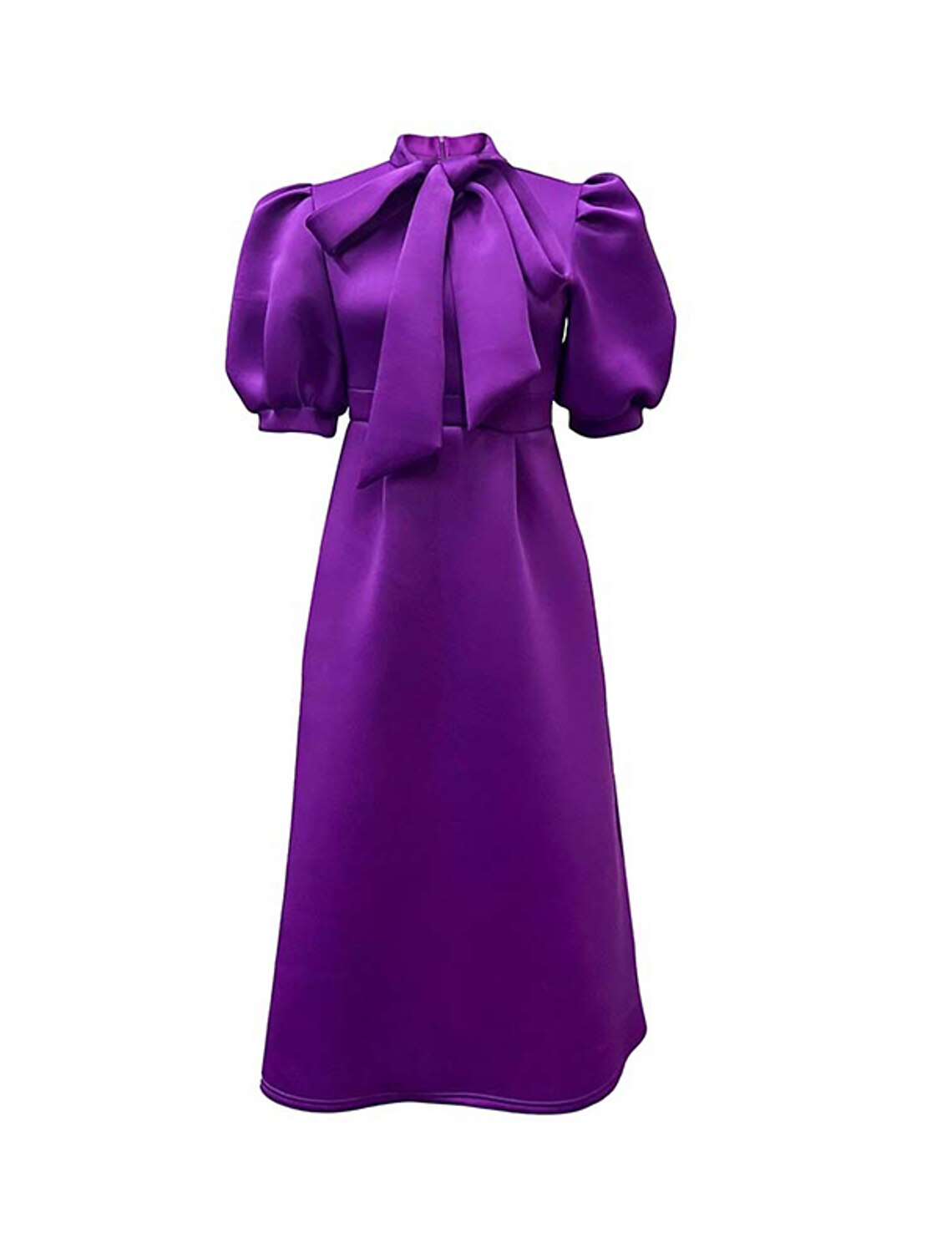 Women‘s Prom Cocktail Party Dress Wedding Guest Dress Swing Dress Long Dress Maxi Dress Purple Yellow Red Half Sleeve Pure Color Bow Spring Summer Stand Collar