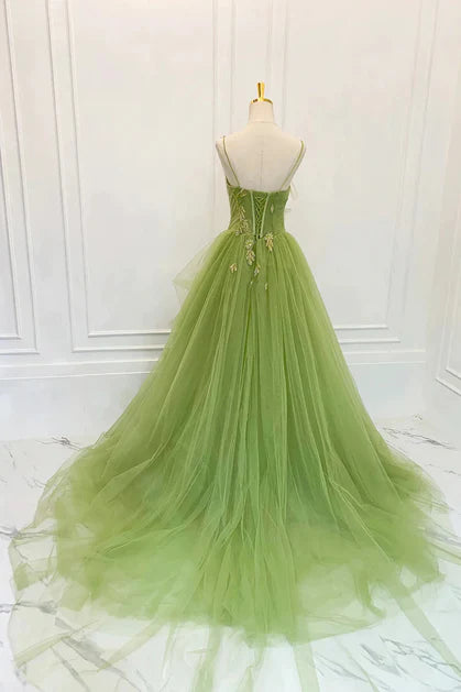 Vestido de fiesta de encaje de tul verde