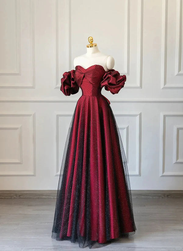 Wine Red Off Shoulder Long Formal Dress